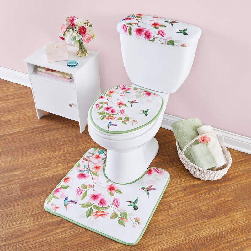 Vibrant Hummingbird Floral 3-Piece Commode Set - White - SET