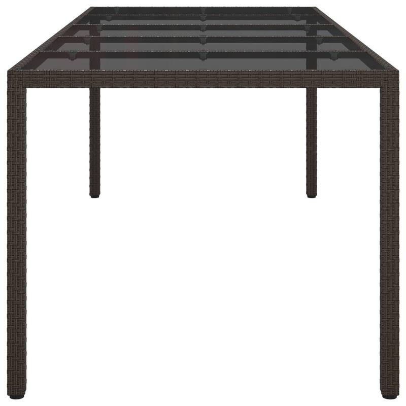 vidaXL Patio Table Outdoor Garden Dinner Table Tempered Glass and Poly Rattan - 98.4 x 39.4 x 29.5 in
