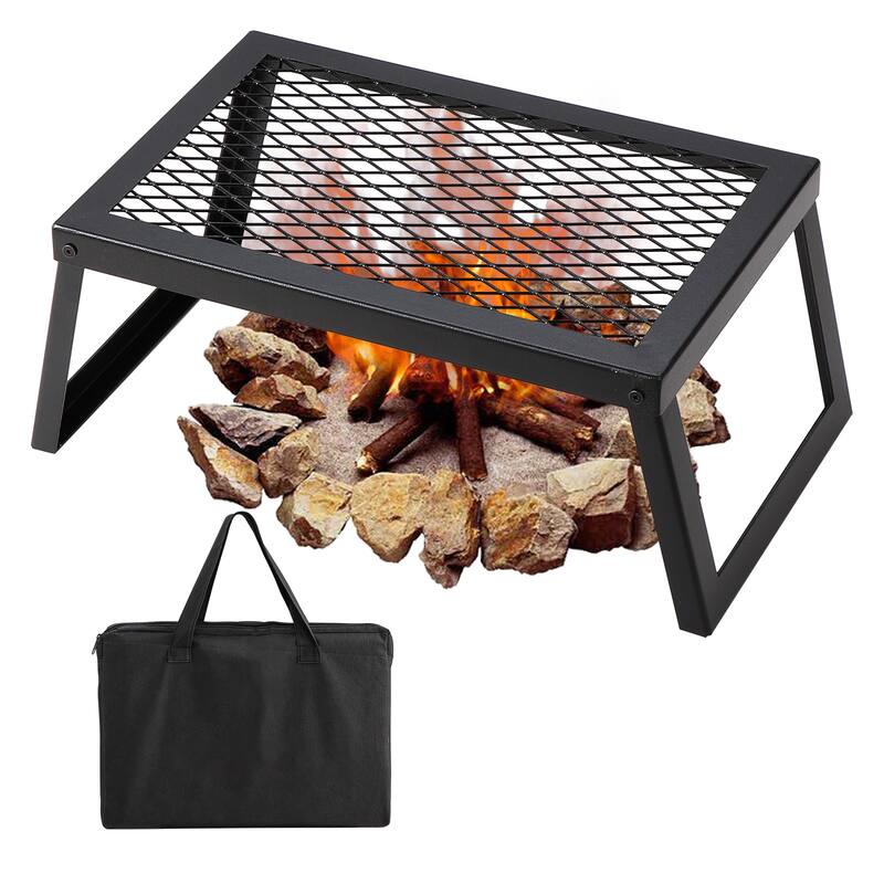 Anmytek Folding Campfire Grill Fire Cooking Equipment with Legs - Black