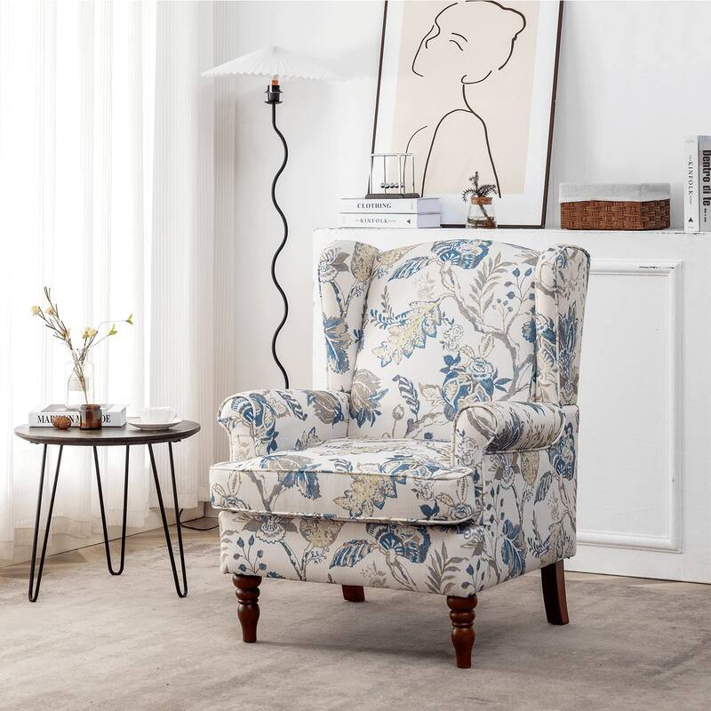 Erommy Modern Accent Chair, High Back Armchair, Upholstered Fabric Button Single Sofa with Wooden Legs for Living Room