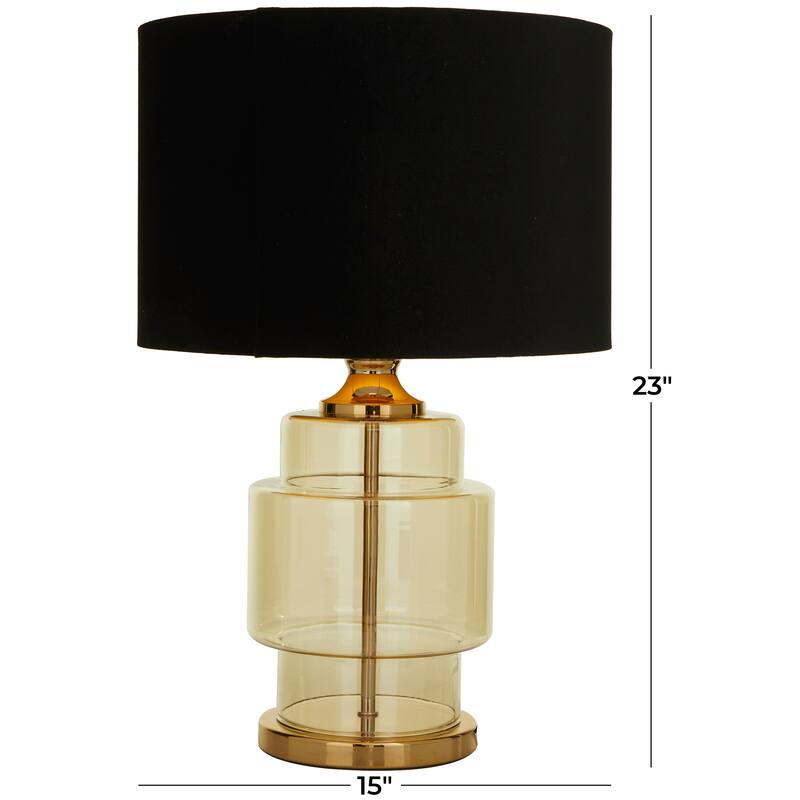 Gold Glass Transparent Base Room Table Lamp with Drum Shade