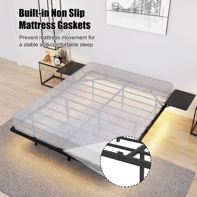 Queen Size Bed Frame , Heavy Duty Metal Bed Frame, Quick & Easy Assembly, LED light, No Noise, Black