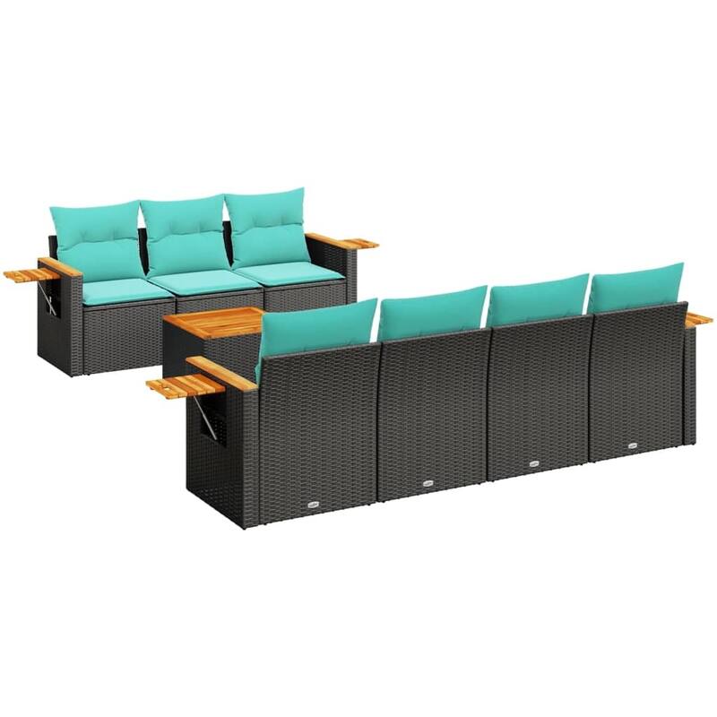 vidaXL 8 Piece Patio Sofa Set with Cushions Black Poly Rattan - 21.7x27.2x24.4