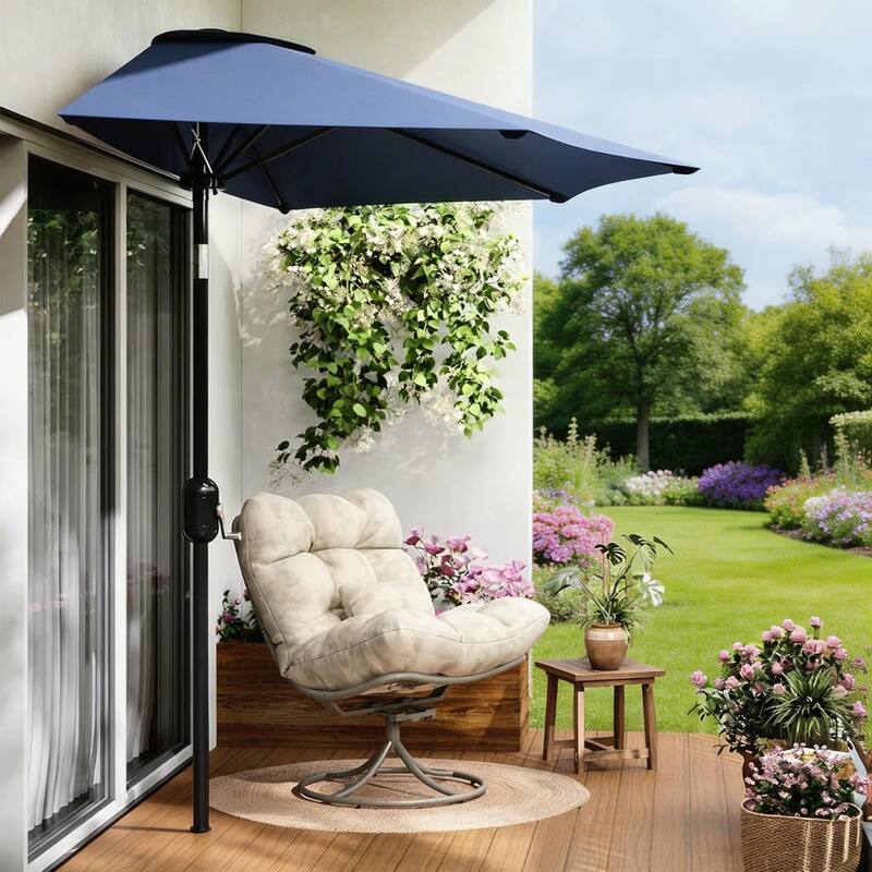 9ft Outdoor Patio Half Umbrella, with Smooth Crank Lift
