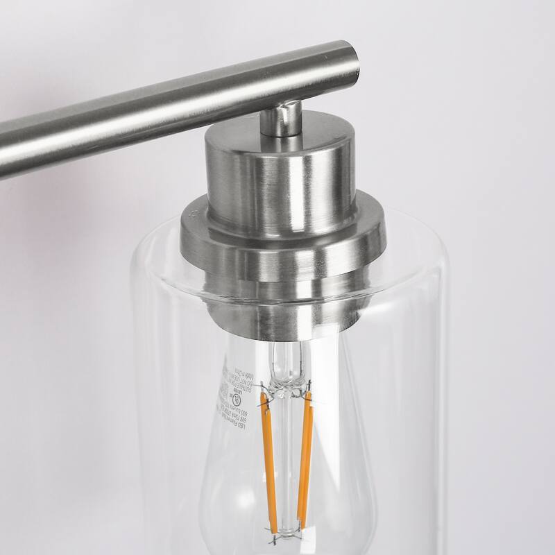 3-Light Brushed Nickel Cylinder Modern Bathroom Vanity Light with Clear Glass Shade,Wall Lamp for Mirror Kitchen Bedroom