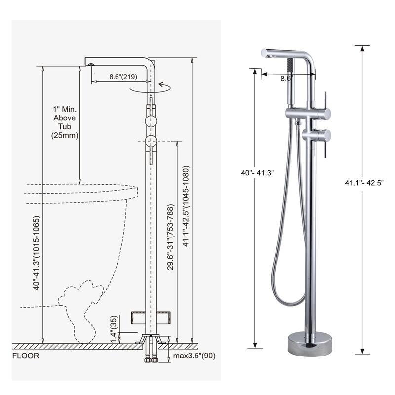 WOWOW 2-Handle Freestanding Longer Spout Tub Faucet with Handshower