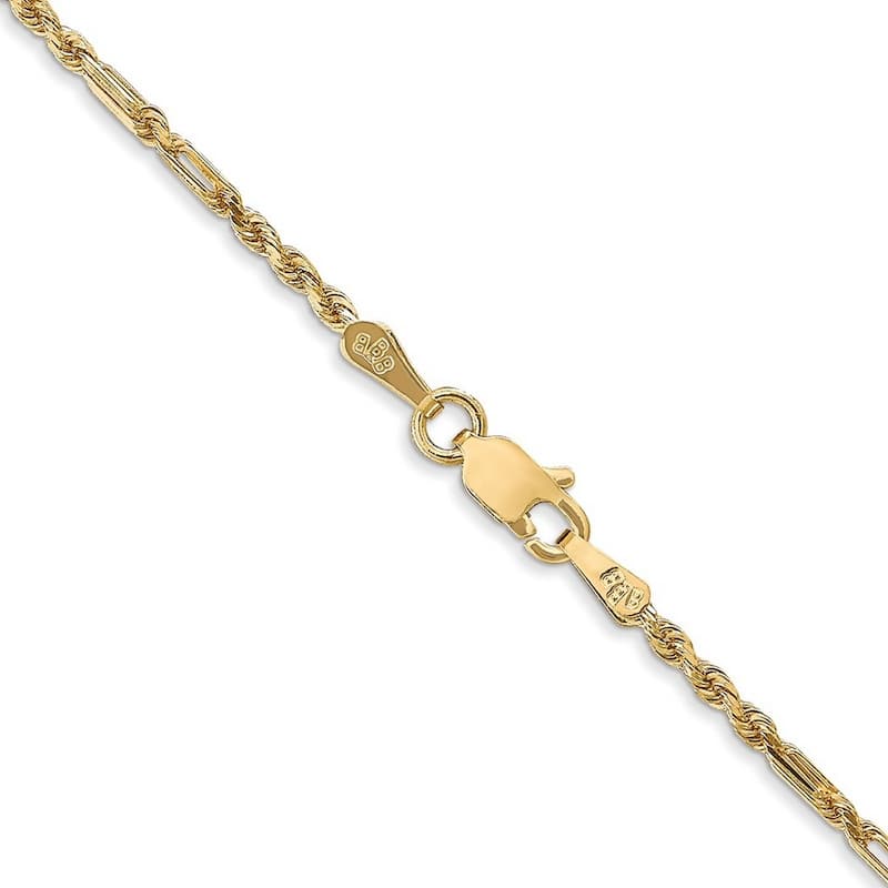 Curata Women's 14k Yellow Gold 2.0mm Milano Rope Chain Ankle Bracelet - 10 Inch