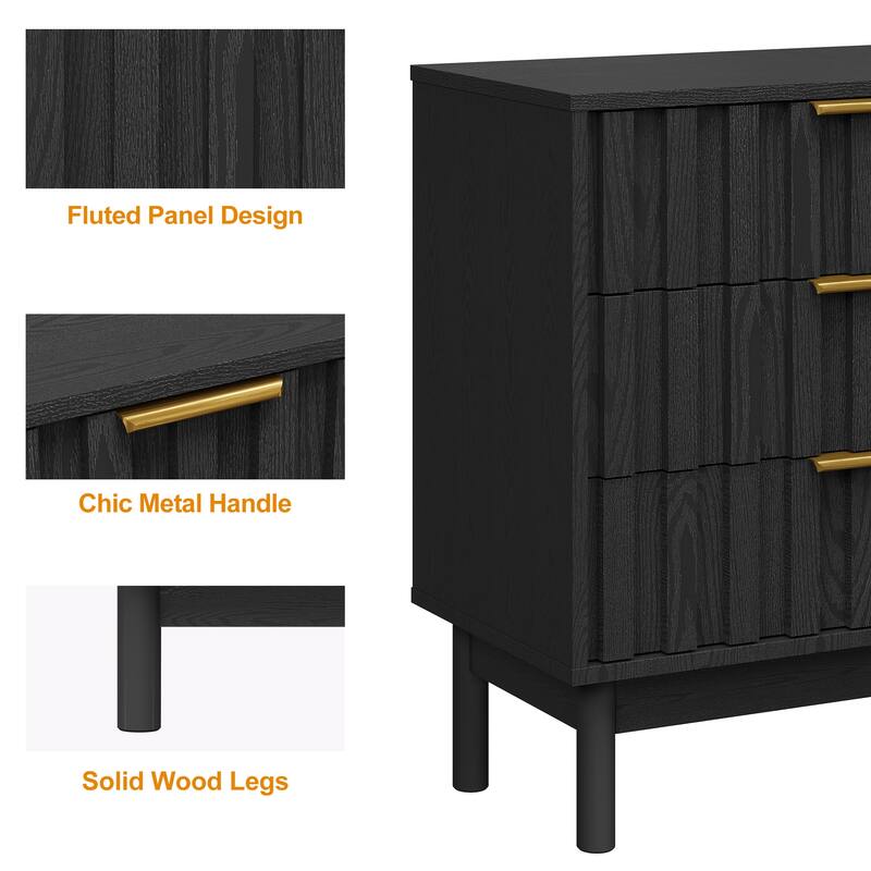 3 Drawer Dresser with Fluted Panel Design