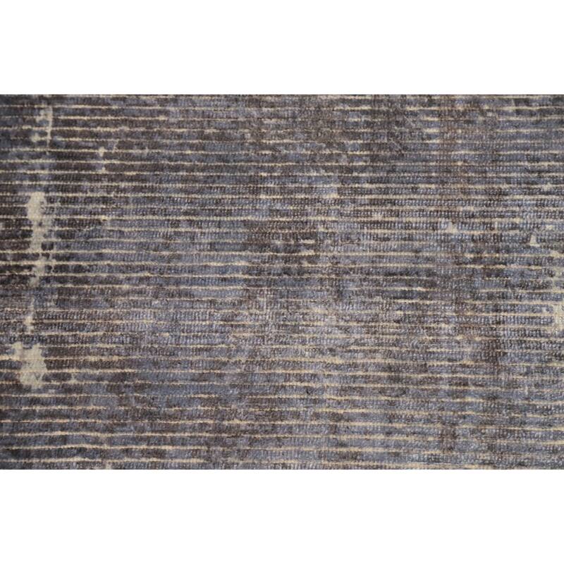 Hand Knotted Oriental Viscose Silk Carpet Modern All-Over Greys & Charcoal Abstract Area Rug - 7' 11'' X 5' 0''