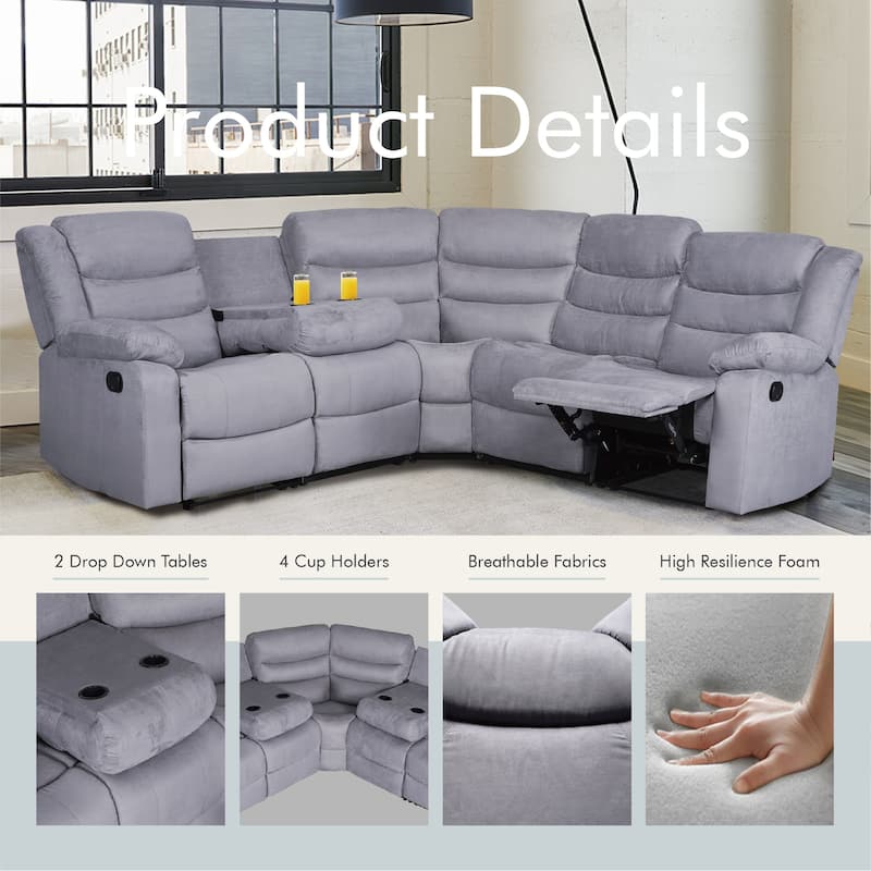 93" Width Polyester/Suede 5-Piece Manual Reclining Sectional Sofa