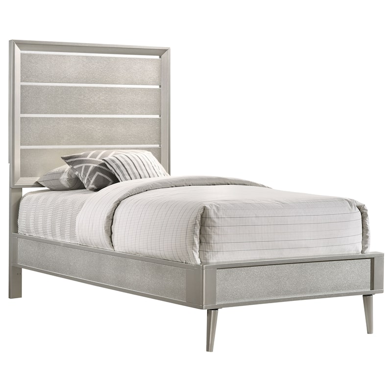 Ramon Modern Classic Wood Panel Bed Metallic Sterling
