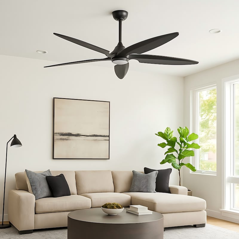 GetLedel 64" Solid Wood 5-Blade Dimmable LED Ceiling Fan with Remote and Light