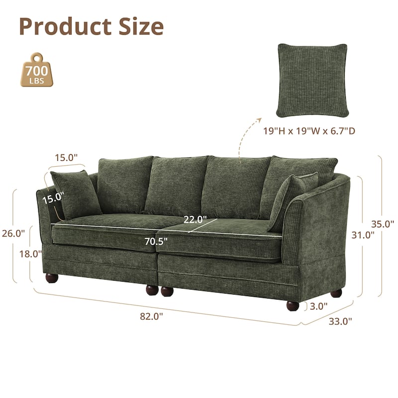 82"W Chenille Upholstered Couch With Cushion, Modern Loveseat Sofa, 3-Seater Sofas For Living Room, Beige/Blue/Grayish Brown