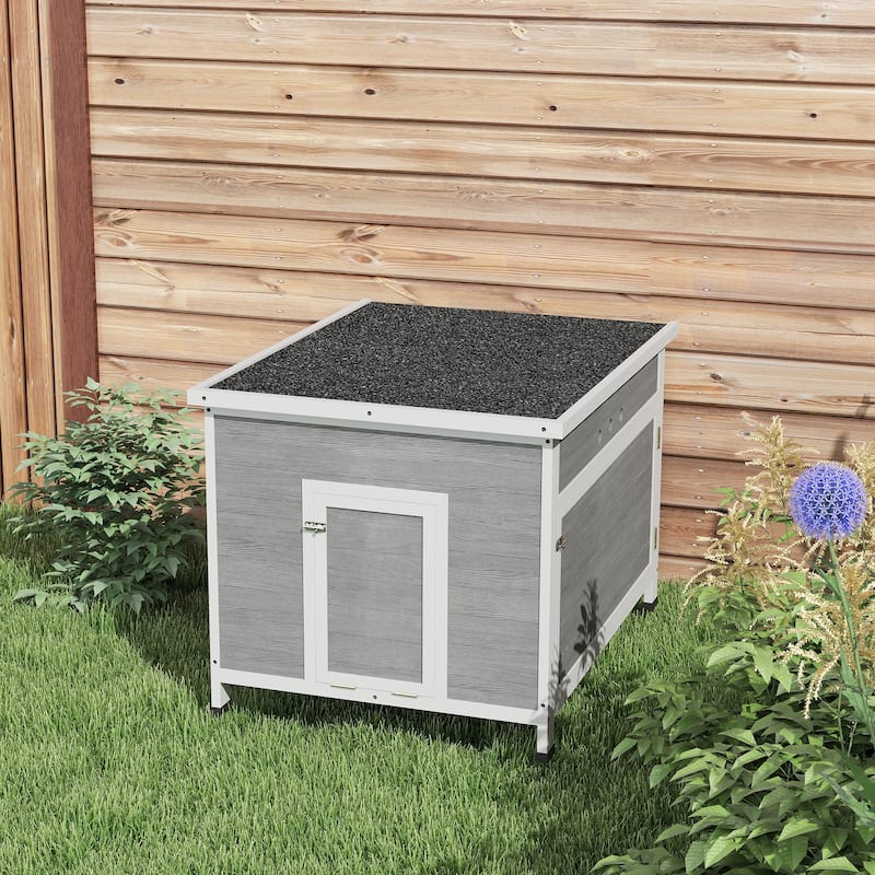 PawHut Duck Coop, Wooden Rabbit Hutch with Openable Roof, Removable Floor, Double Doors, Ramp, Weatherproof Pet House,