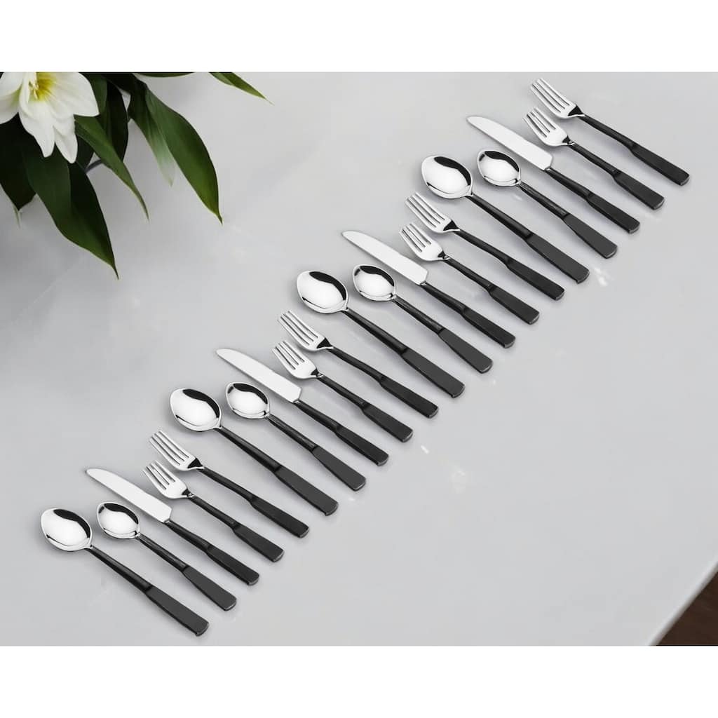 Matte Black Stainless Steel Twenty Piece Hand Forged Flatware Set