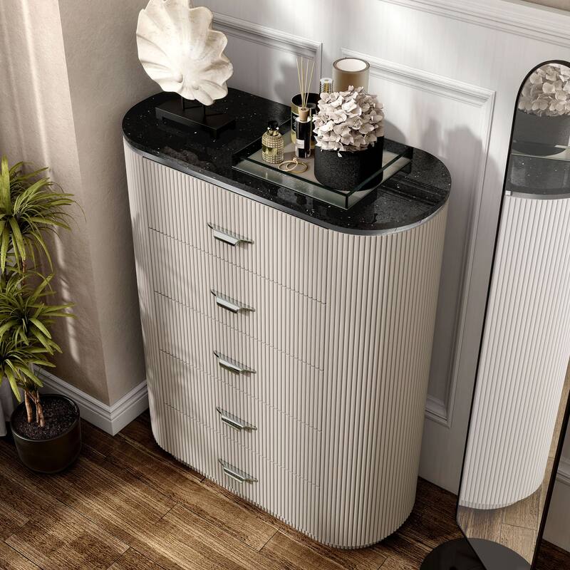 Furniture of America Leander Modern Light Gray Solid Wood 5-Drawer Storage Chest with Cultured Stone Top