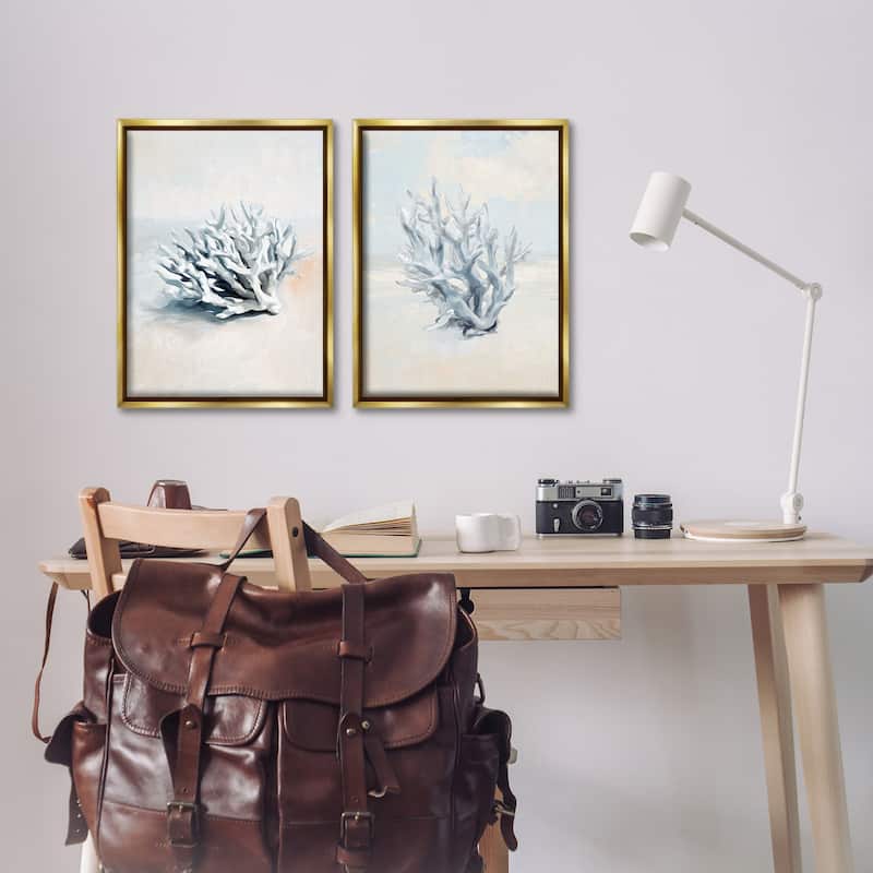 Stupell Faded White Coral Branches Framed Floater Canvas Wall Art Design By Ramona Murdock (Set of 2)