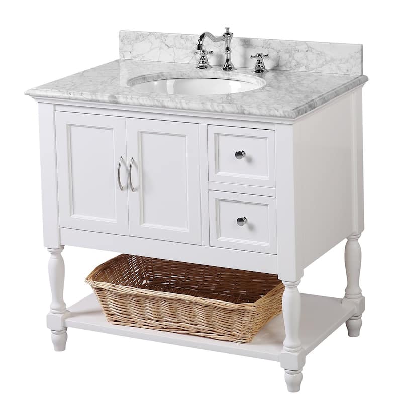 KitchenBathCollection Beverly 36" BathroomVanity w/ Carrara Marble Top