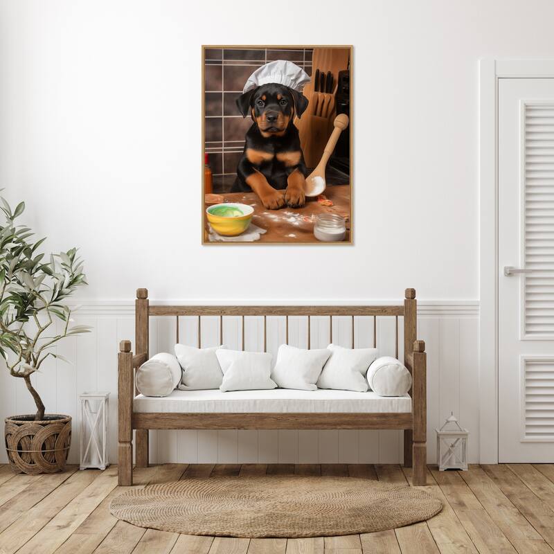 Rottweiler Puppy Chef by Andreas Magnusson Framed Canvas Wall Art