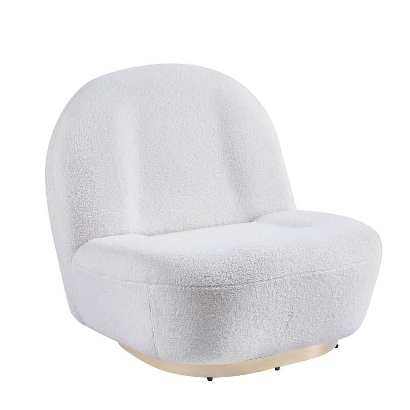 White Modern 33.07" Polyester Swivel Barrel Chair with Gold Finish Stainless Steel Base