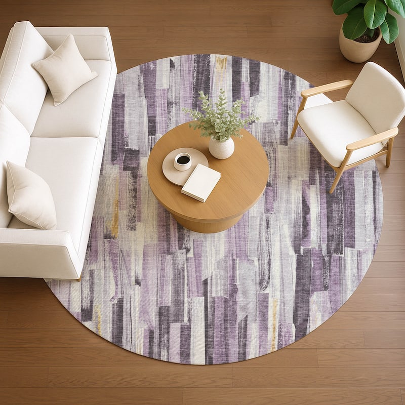 Machine Washable Indoor/ Outdoor Modern Stripes Chantille Rug