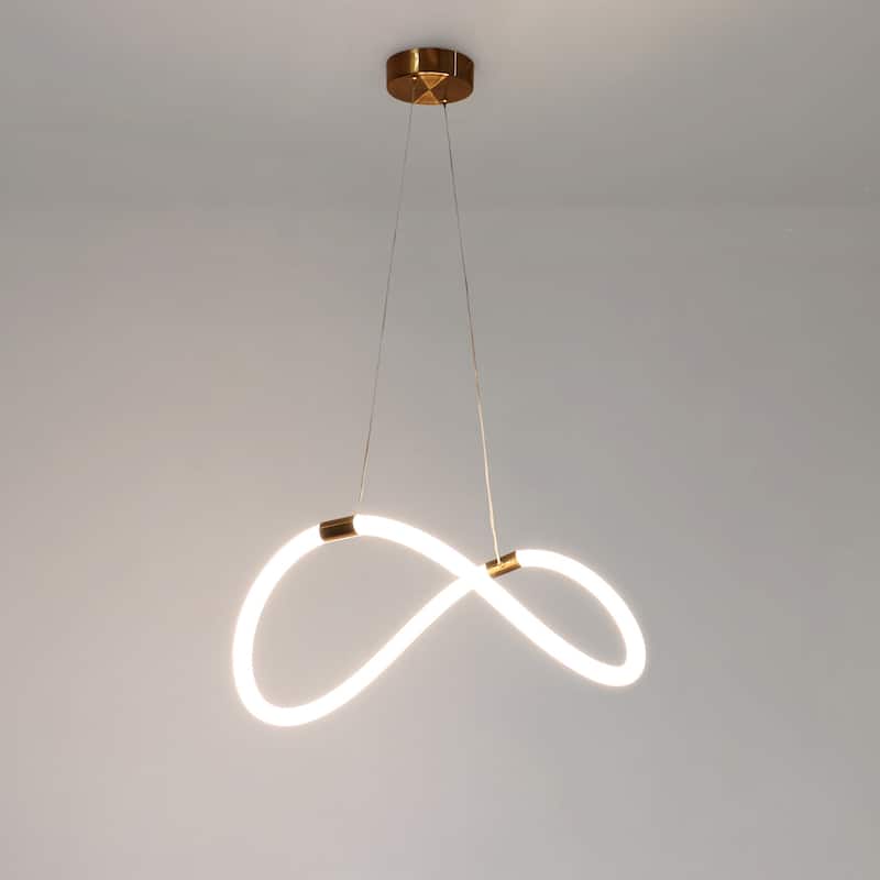 21.5-inch Modern Integrated LED Chandelier White Gold Pendant Light for Dining Room - 21.5" D x 40" H