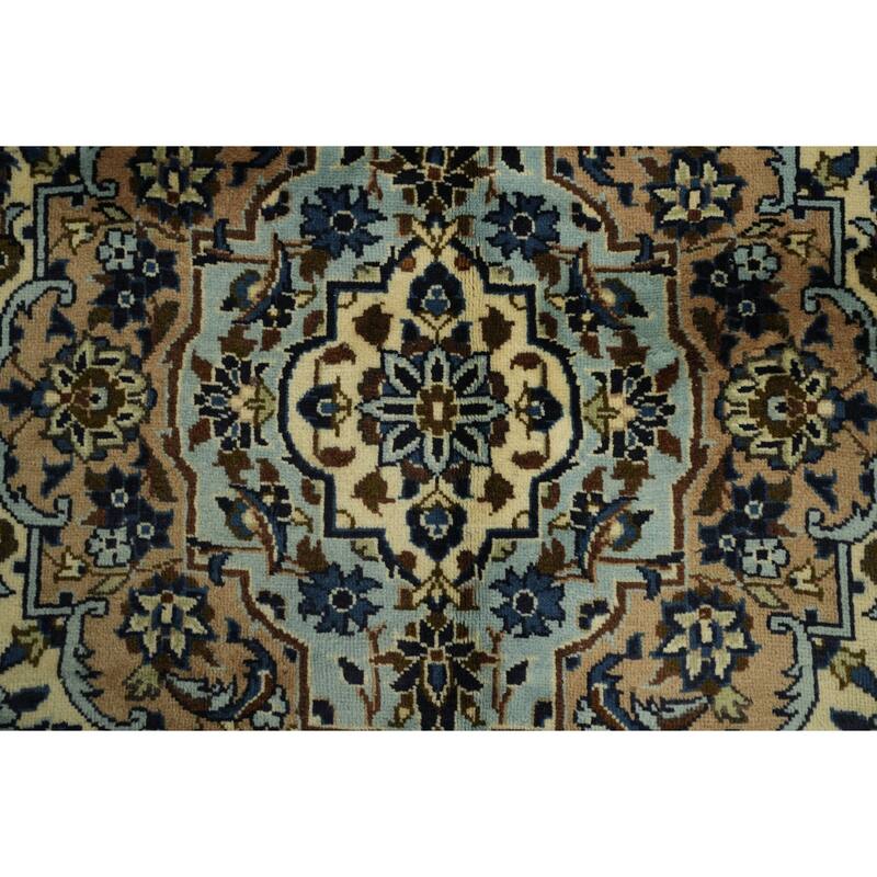 Hand Knotted Oriental 100% Wool Carpet Traditional Floral Beige & Ivories Kashan Area Rug - 9' 3'' X 6' 2''