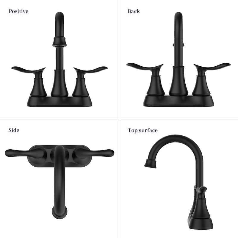 2-Handle 4-Inch Matte Black Bathroom Faucet, Bathroom Vanity Sink Faucets with Pop-up Drain and Supply Hoses