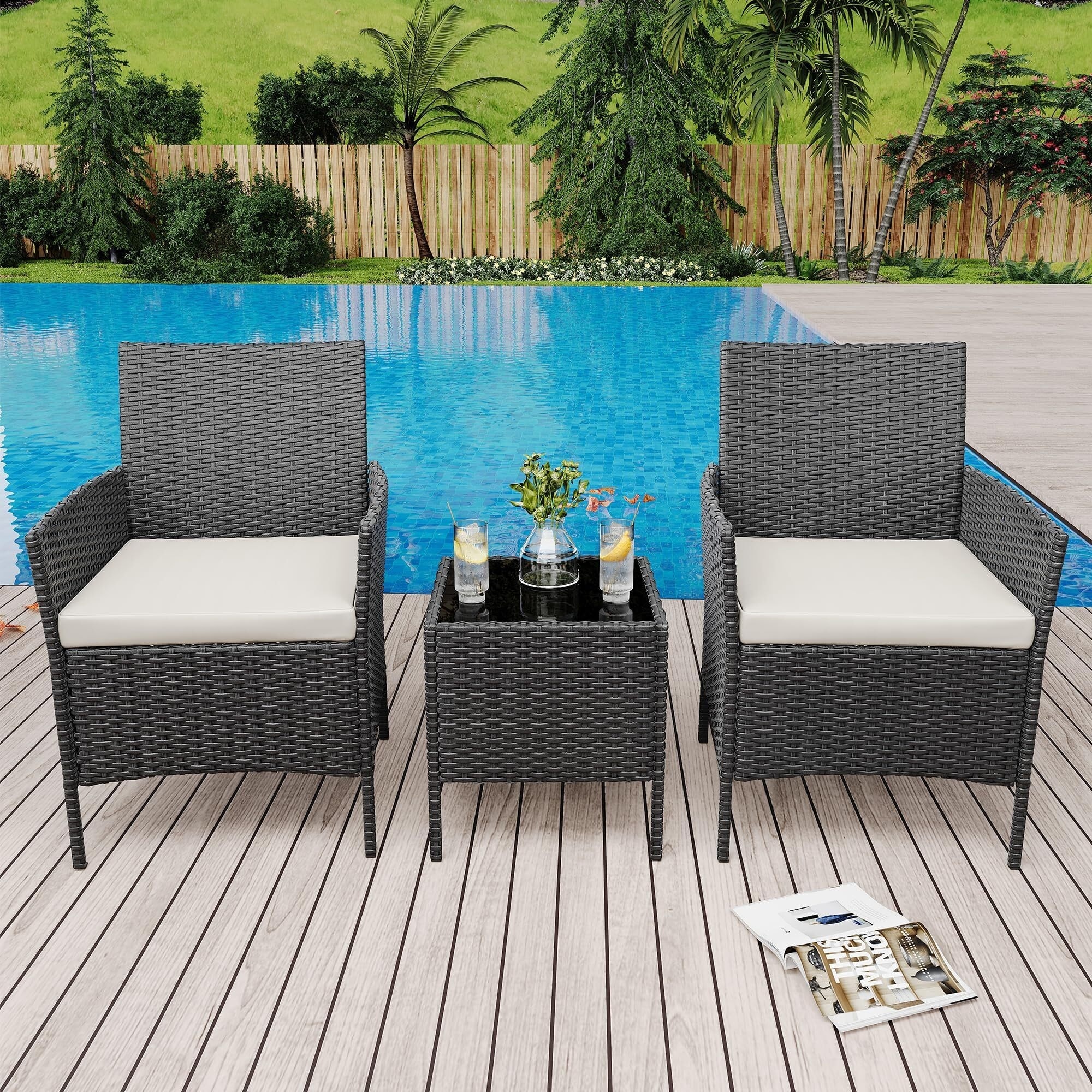 Furniture Sets 3 Pieces Patio for Garden Terrace Porch Lawn Poolside Black and Beige