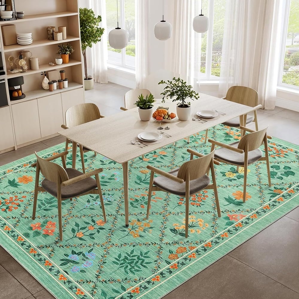 Vintage Floral Washbale Floor Cover Area Rug for Bedroom, Living Room, Light Green - 1'6" x 2'6"