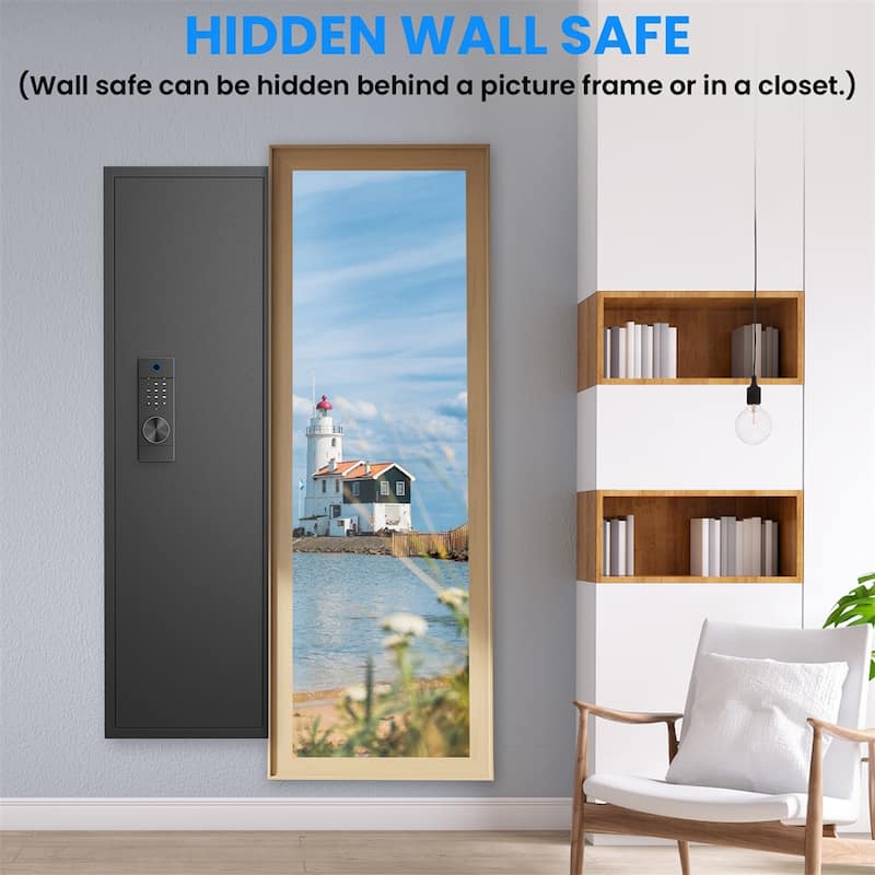 53"Fingerprint Touch Panel In-Wall Safe,Hidden Wall Gun Safe for Rifle - Black
