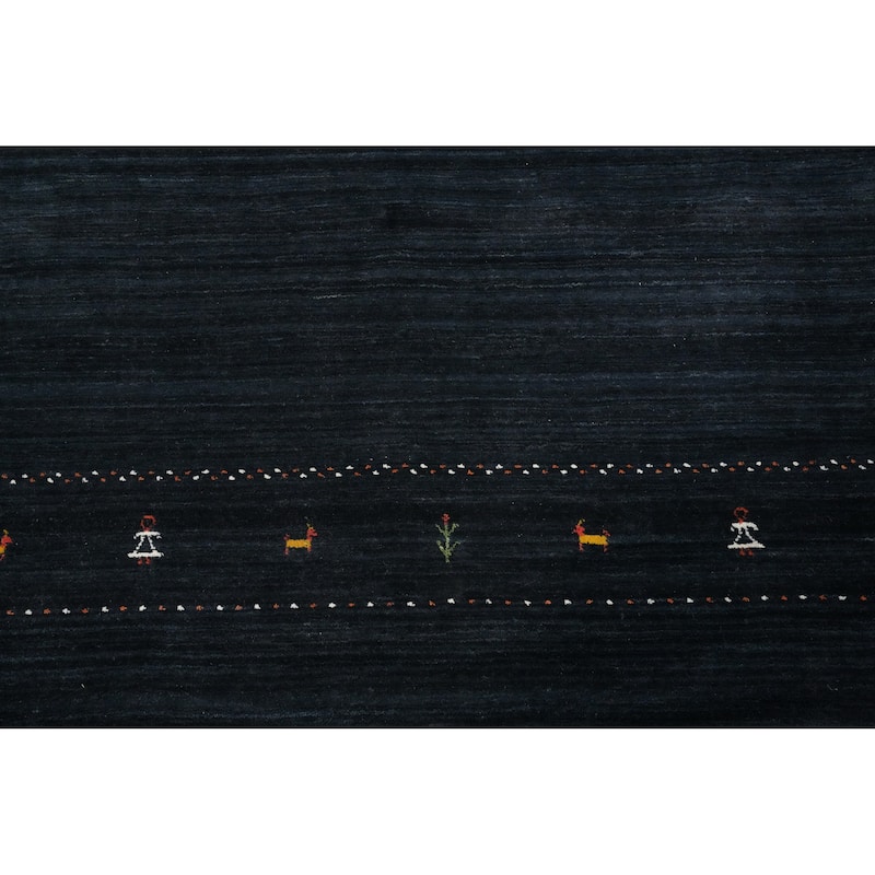 Hand Knotted Oriental 100% Wool Carpet Tribal Animal Pictorial Navy Blue & Blues Gabbeh Area Rug - 9' 8'' X 8' 1''