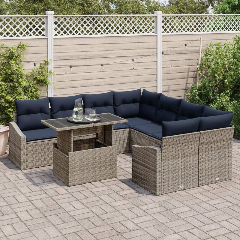 vidaXL 9 Piece Garden Sofa Set with Cushions - 91.9×92.1×27.2