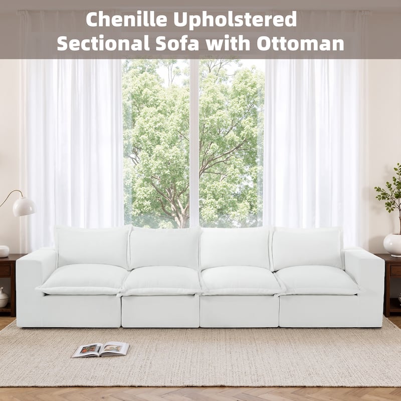 No Assembly Chenille Modular Sectional Sofa Comfy Cloud Couch