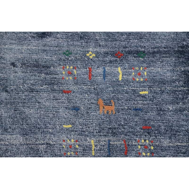 Hand Knotted Oriental Viscose Silk Carpet Tribal Animal Pictorial Navy Blue & Blues Gabbeh Area Rug - 10' 5'' X 7' 10''