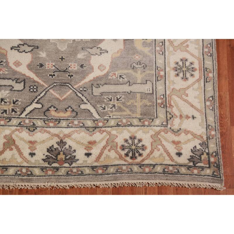 Gray Oushak Indian Runner Rug Hand-Knotted Wool Carpet - 6'0" x 18'0"