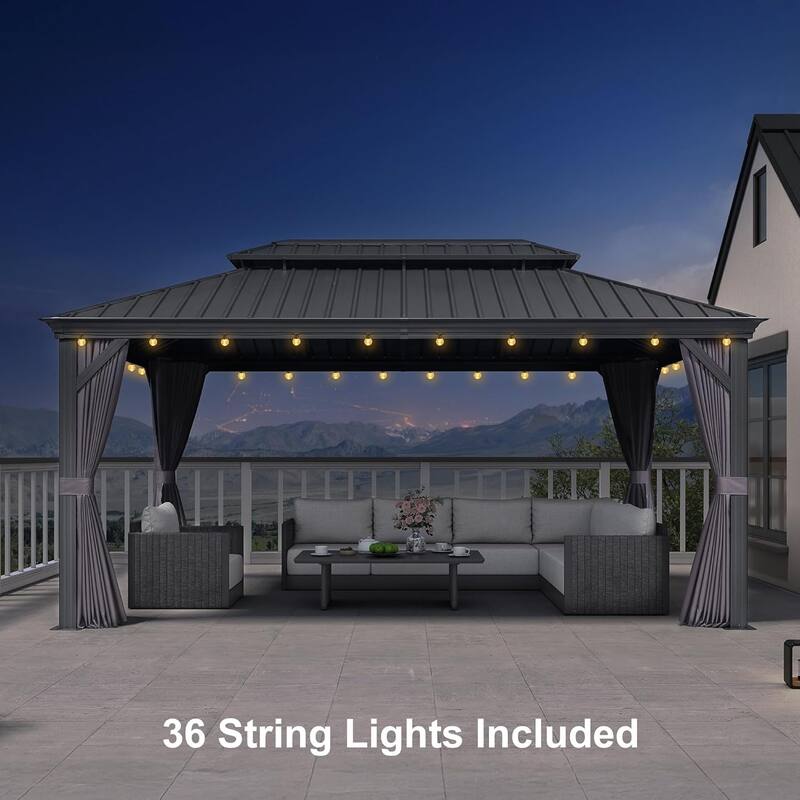 PURPLE LEAF Outdoor Galvanized Steel Full size Hardtop Gazebo Aluminum Frame Gazebo With Curtains
