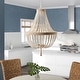 preview thumbnail 1 of 6, Retro Vintage 4-Light Wood Beaded Pendant Bohemian Home Decor For Kitchen Island Off-White