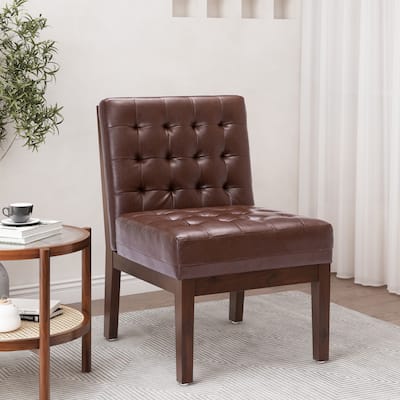 Modern Faux Leather Club Chair with Wood Legs