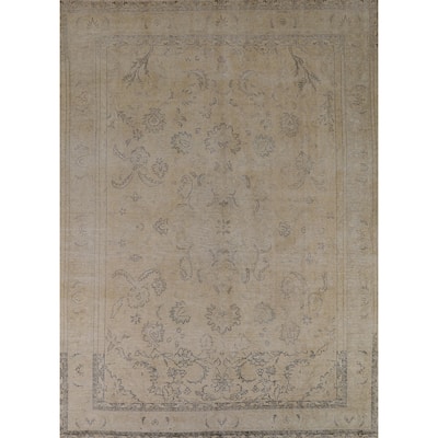 Earth Tone Tabriz Persian Vintage Area Rug Hand-Knotted Wool Carpet - 9'6"x 12'7"