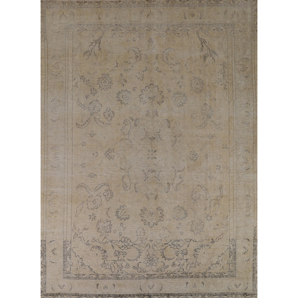Earth Tone Tabriz Persian Vintage Area Rug Hand-Knotted Wool Carpet - 9'6"x 12'7"
