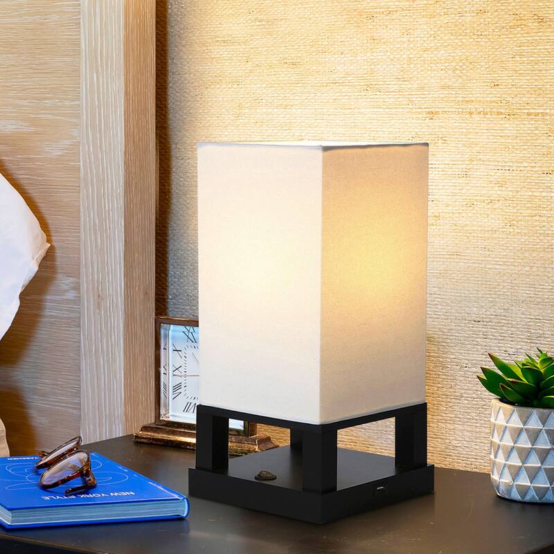 Brightech Maxwell 14 in. Black Indoor Table Lamp with USB Port (2-Pack)