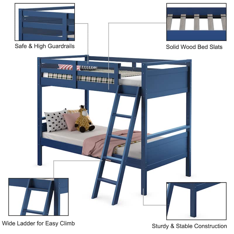 Costway Twin Over Twin Bunk Bed Convertible 2 Individual Beds Wooden