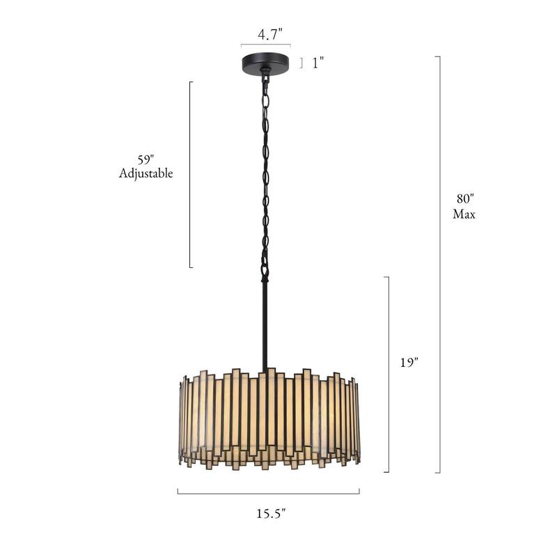 Tifany Modern Black 4-Light Drum Colored Glass Chandelier for Dining Room