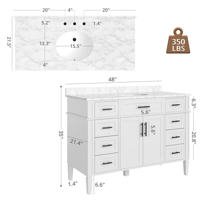 36/48/60 in. Bathroom Vanity with Ceramic Undermount Sink, Wood Cabinet, and storage drawers