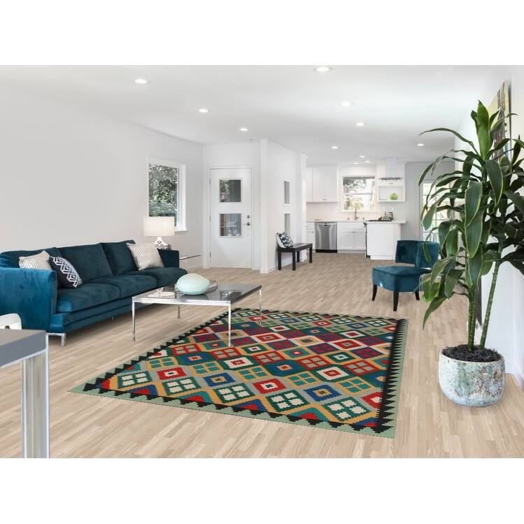 Hand Woven Oriental 100% Wool Carpet Southwestern All-Over Multi-Colored Kilim Area Rug - 7' 11'' X 5' 6''