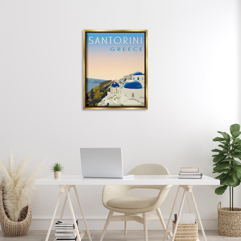 Stupell Vintage Santorini Cityscape Framed Floater Canvas Wall Art Design By Victoria Barnes