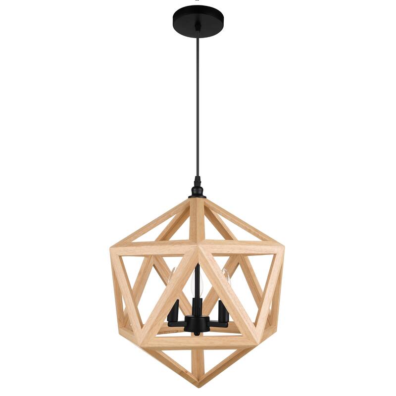 Lante 3 Light Pendant With Black & Wood Finish - Natural Wood