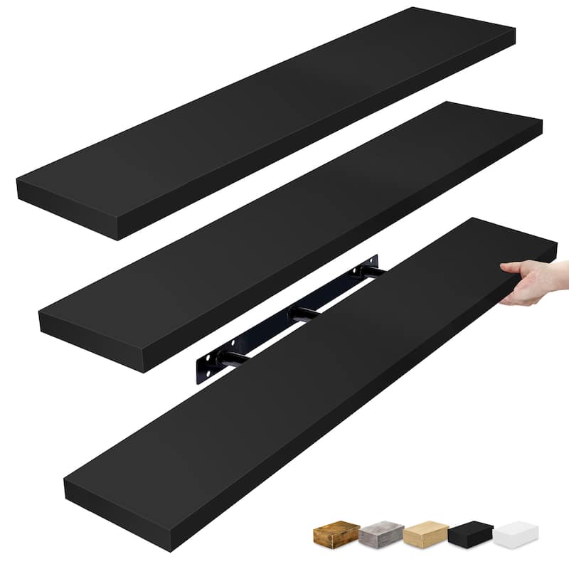 Sorbus Extra Large Floating Shelves Set of 3, Long Faux Wood Wall Mounted Floating Shelves - 9.25"L X 47” W X 1.5” H - Black