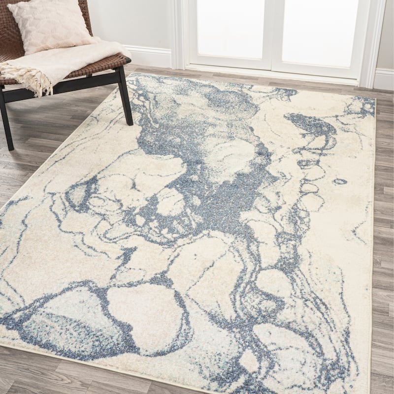 JONATHAN Y Giglio Abstract Marbled Modern Area Rug - 3 X 5 - Blue/Cream